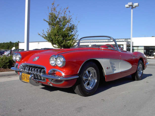 Обои картинки фото 1958, chevrolet, corvette, classic, автомобили, выставки, уличные, фото