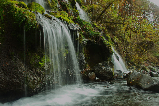 Обои картинки фото природа, водопады, вода, лес, камни