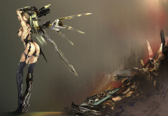 Картинка аниме weapon blood technology крылья девушка