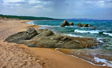 обоя природа, побережье, океан, пляж, песок, камни