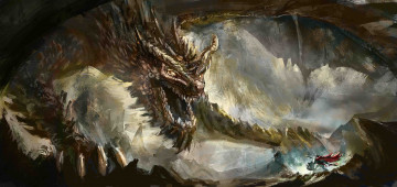 Картинка фэнтези драконы дракон схватка воин меч доспехи
