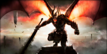 Картинка фэнтези демоны демон оружие меч крылья рога