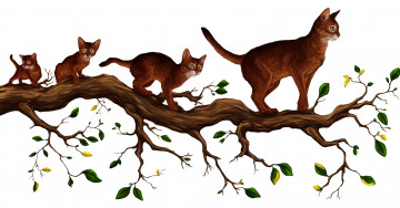Картинка рисованное животные +коты кошки ветка