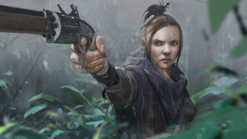 Картинка фэнтези девушки девушка фон взгляд револьвер