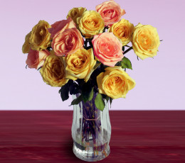Картинка цветы розы ваза желтые розовые