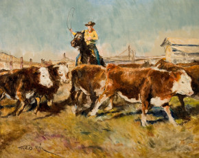 обоя pal, fried, рисованные, ковбой, пастух, коровы, стадо
