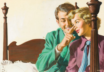 Картинка arthur saron sarnoff рисованные ситуация кровать женщина мужчина