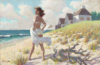 Картинка arthur saron sarnoff рисованные девушка море побережье