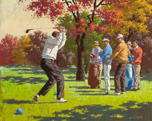 Обои картинки фото arthur, saron, sarnoff, рисованные, гольф, мужчины, игра, лужайка