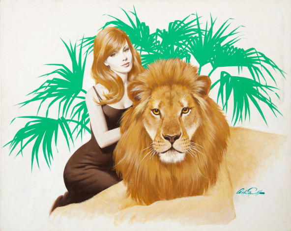 Обои картинки фото arthur, saron, sarnoff, рисованные, девушка, лев