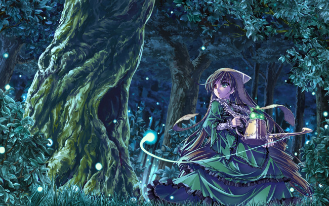 Обои картинки фото аниме, rozen, maiden, огоньки, лес, девушка
