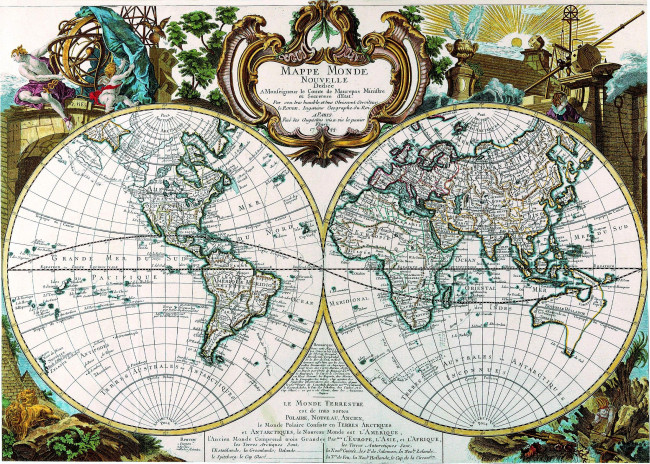 Обои картинки фото разное, глобусы, карты, старинный, полушария, карта, мира