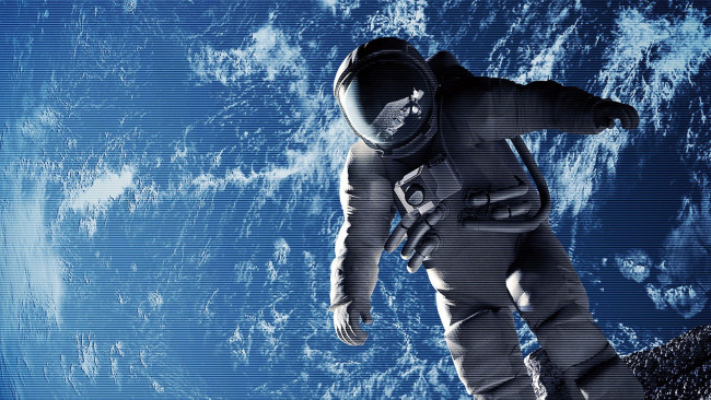 Обои картинки фото космонавт, космос, астронавты, космонавты, земля, полет, скафандр