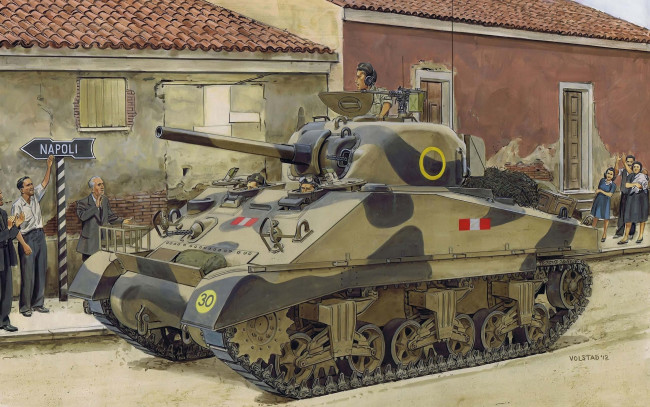 Обои картинки фото рисованные, армия, iii, sherman, британский, средний, танк