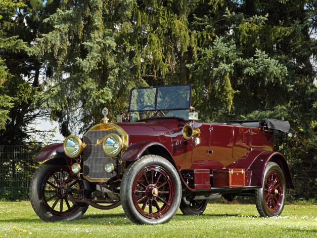 Обои картинки фото автомобили, классика, open, siebensitzer, 22-50, mercedes, tourer, 1915, г, вишневый