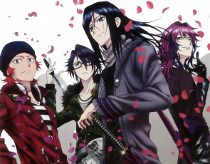 Картинка аниме k+project munakata reisi misaki yata k-project арт mishakuji yukari yatogami kuroh катана лепестки парни оружие