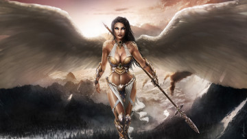 Картинка фэнтези ангелы горы красота тело ангел девушка nicole животик копье крылья грудь