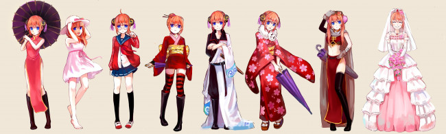 Обои картинки фото аниме, gintama, зонт, кагура, арт, девочка, гинтама