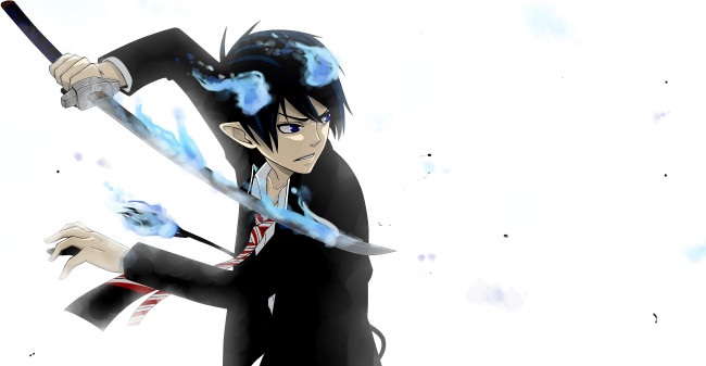 Обои картинки фото аниме, ao no exorcist, арт, синий, экзорцист, меч, рин