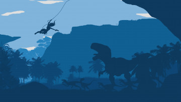 Картинка векторная+графика животные+ animals девушка взгляд фон динозавры