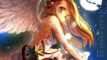 Картинка календари аниме взгляд крылья лицо девушка 2018