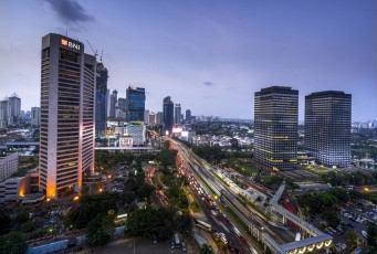 обоя города, джакарта , индонезия, панорама, ночь, огни