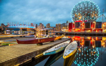 Картинка города ванкувер+ канада река вечер огни