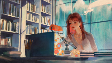 Картинка рисованное люди девушка компьютер книги