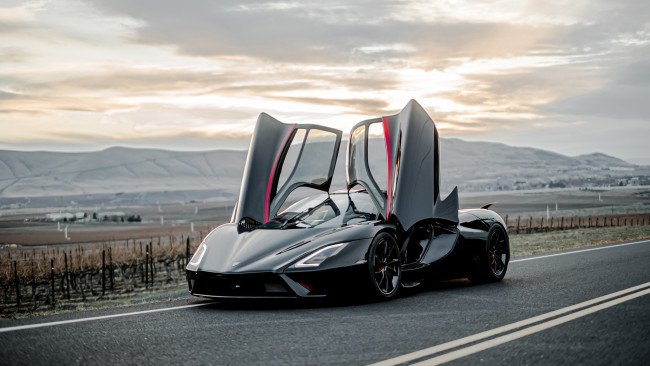 Обои картинки фото ssc tuatara, автомобили, -unsort, черный, двери, дорога, горы