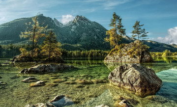 Картинка природа реки озера озеро камни деревья пейзаж горы