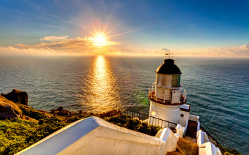 Картинка природа маяки океан горизонт солнце маяк