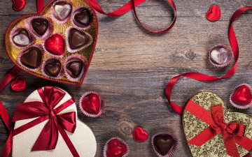 обоя праздничные, день святого валентина,  сердечки,  любовь, valentine's, day, romantic, heart, love, rose, шоколад, конфеты, сердечки, романтика, лента