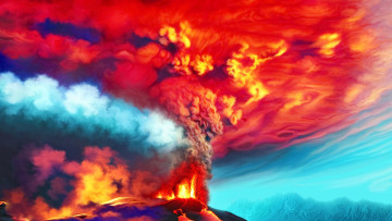 обоя nina vels, рисованное, природа, nina, vels, erupting, volcano