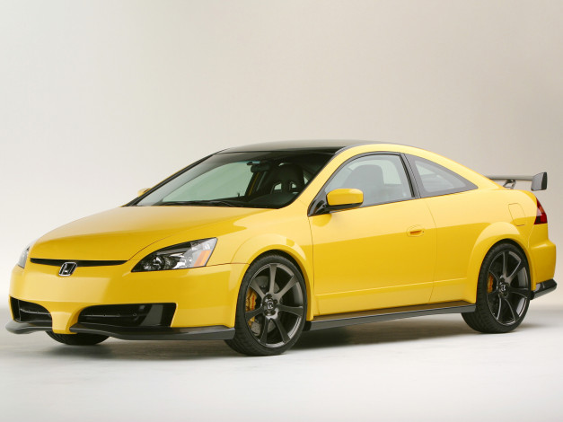 Обои картинки фото автомобили, honda, accord, coupe, желтый, 2002г, concept