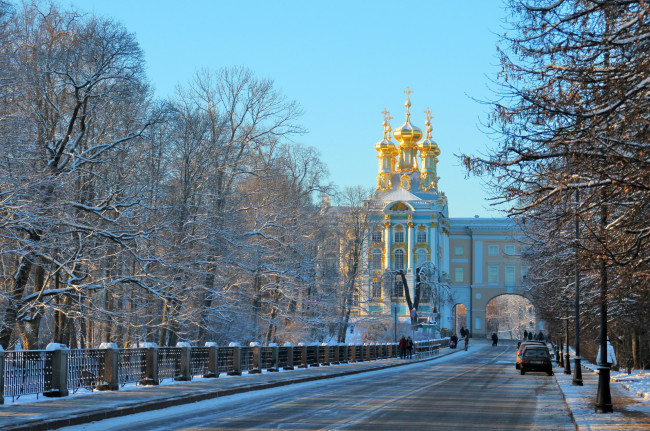 Обои картинки фото пушкин , царское село, города, санкт-петербург,  петергоф , россия, храм, деревья, снег, пушкин, зима