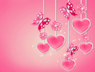 обоя праздничные, день святого валентина,  сердечки,  любовь, бабочки, бриллианты, бант, сердце, butterflies, diamonds, romantic, heart, love, pink, design, by, marika