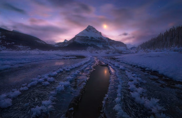 Картинка природа горы канада альберта национальный парк джаспер зима снег ночь лунный свет