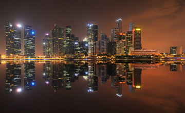 обоя singapore, города, сингапур , сингапур, огни, здания, залив, ночь