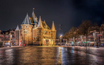 обоя города, амстердам , нидерланды, велосипеды, башни, крепость