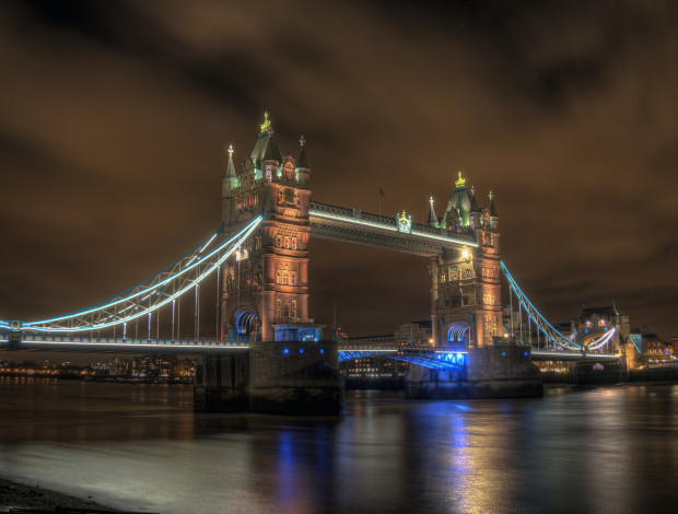 Обои картинки фото tower bridge, города, лондон , великобритания, мост, река, ночь
