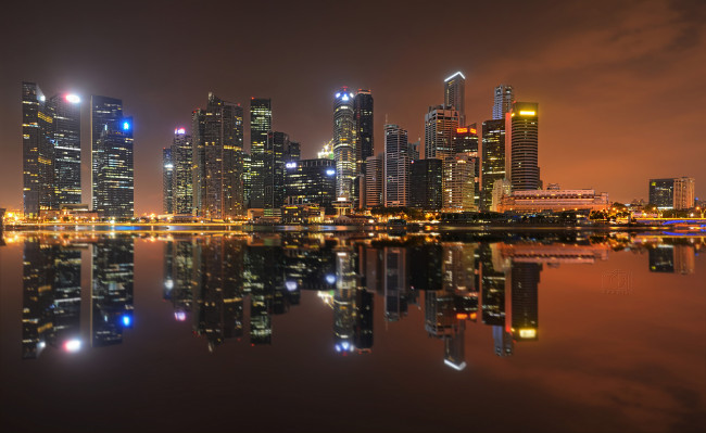 Обои картинки фото singapore, города, сингапур , сингапур, огни, здания, залив, ночь