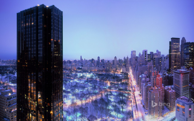 Обои картинки фото города, нью-йорк , сша, огни, небо, дома, вечер, зима, нью-йорк, центральный, парк