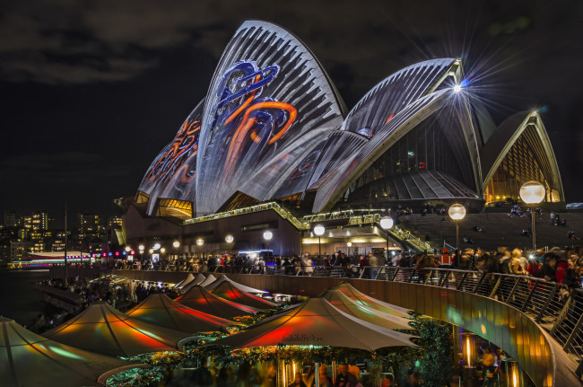 Обои картинки фото sydney opera house, города, сидней , австралия, ночь, опера, здание, площадь