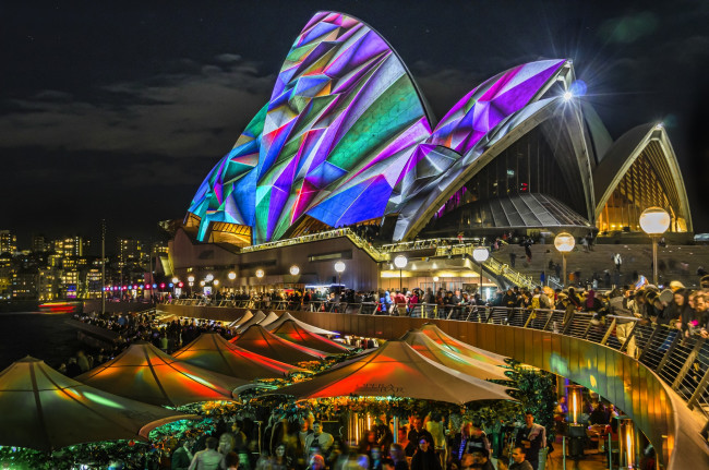 Обои картинки фото sydney opera house, города, сидней , австралия, площадь, опера, здание, ночь