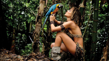 Картинка девушки -unsort+ брюнетки +шатенки девушка брюнетка амазонка джунгли попугай ара