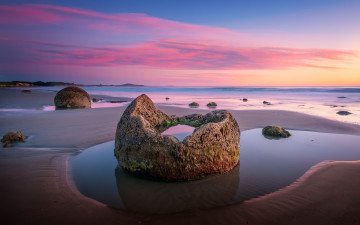 Картинка природа побережье камни утро вечер вода пляж облака