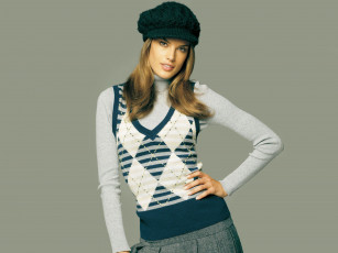 Картинка девушки alessandra+ambrosio модель берет жилет свитер юбка