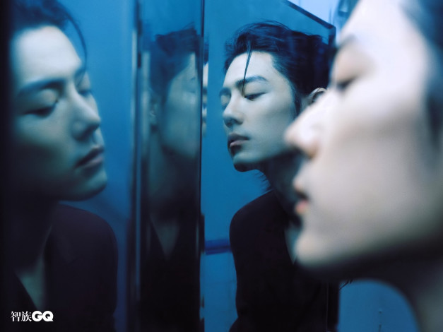Обои картинки фото мужчины, xiao zhan, актер, лицо, зеркало