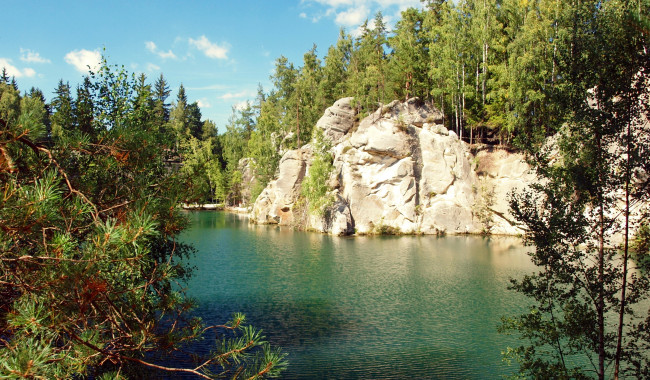 Обои картинки фото природа, реки, озера, деревья, скалы, озеро