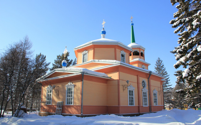 Обои картинки фото города, православные, церкви, монастыри, деревья, небо, церковь, снег